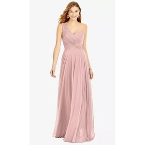 Thread Chiffon One Shoulder Long Evening Gown Maxi Formal Dress NWT Pink 12R